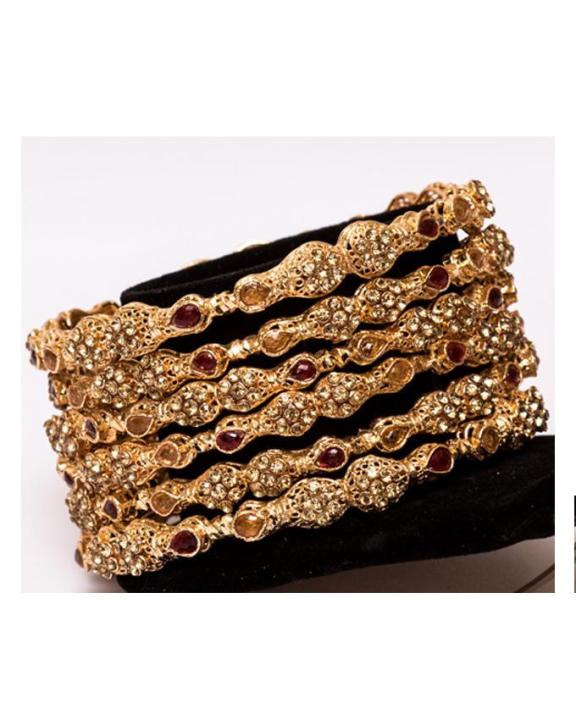 Gold Plated - Set Of Zircon Bangle - Golden