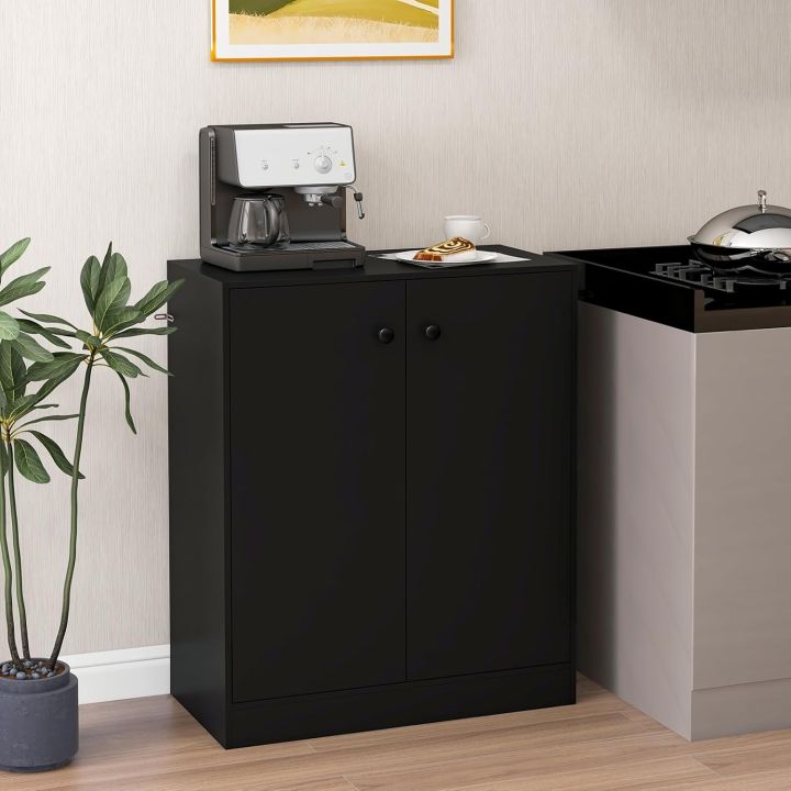2-Door Storage Cabinet, Modern Floor Cabinet with 3-Tier Shelf, Freestanding Side Cabinet with Anti-Toppling Device, Storage Organizer for Living Room, Kitchen, Dining Room, Entryway