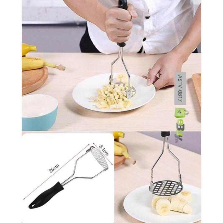 Stainless Steel Pusher/Potato Masher With Broad Mashing Plate For Smooth Mashed Potatoes Fruit Vegetable Tools Press Crusher