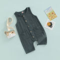 Baby Boy's Girl's Jumpsuit, Round Neck Sleeveless Button Down One Piece Romper for 0-3 Year-Old Toddler. 