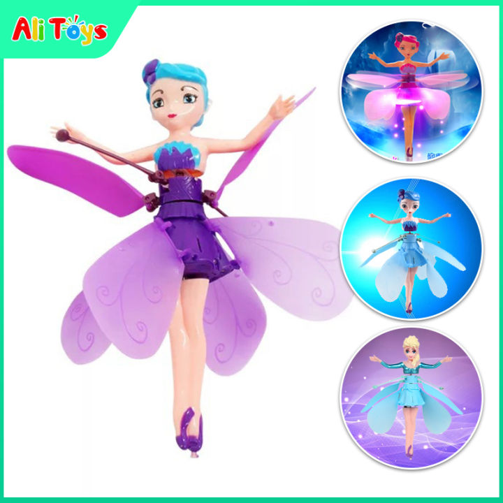 AliToys Magic Flying Fairy Princess Frozen Barbie Doll with LED Lighting Infrared Induction Control RC Helicopter Flying Robot Toys for Girls and Boys Cute Birthday Gift