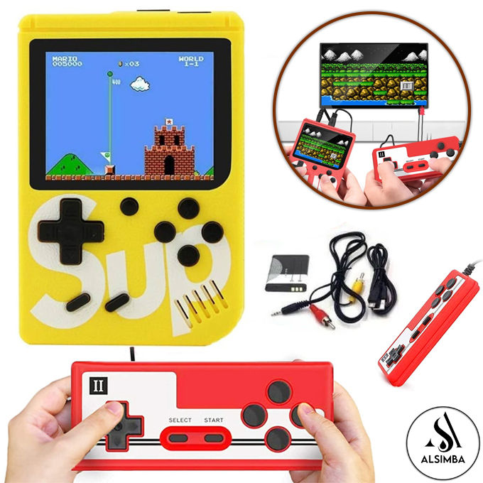 SUP 2 Player Game Box With Controller 400 In 1 Retro Video Game Rechargeable Portable Handheld Game Console Handheld Game PAD Gamebox for kids Connects with LCD / TV - Size Approx. 5 Inches - Yellow