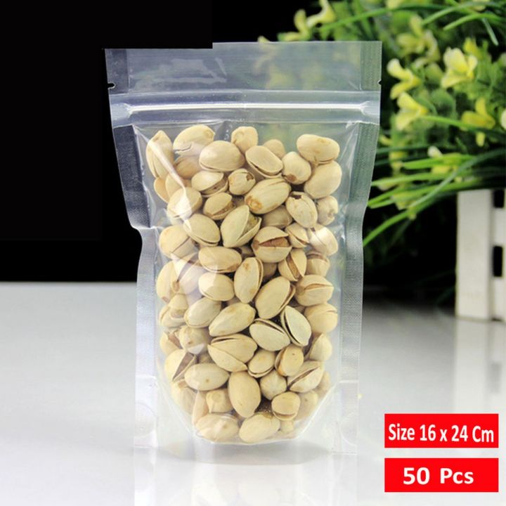 16x24cm 50Pcs/lot Clear Plastic Packaging Bag Zipper Ziplock Stand Up Pouch Snack Food Storage Packing Bag Polybag
