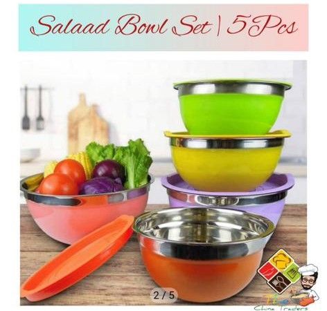 Food Container | Stainless Steel Salad Bowl set in Multi Colour | 5Pcs & 3pcs Colorful & Simple Bowls
