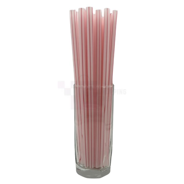 Plastic Straws - 0.8 mm Thick - White Color With Red Stripes - Pack Of 25 Straws