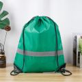 【Factory-direct】 Simple Reflective Stripe Drawstring Gym Backpack 210D Polyester Solid Color Nylon Sports Shoulder Bag Waterproof Portable Fitness Handbag Travel.
