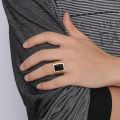 New Fashion Men's Large Black Zircon Seal Ring Gold Color Stainless Steel Men's Tribal Charm Jewelry Gifts for Boys. 