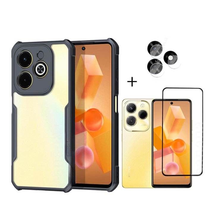 Infinix Hot 40 Pro Shockproof Phone Case with Tempered Glass Front Film and Back Lens Protector, Full 3 in 1 Cover, Anti-Fingerprint, Shatterproof, Waterproof
