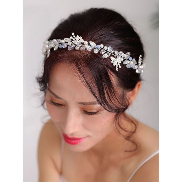 2022 New Fashion Silver Headband Pearl and Crystal Headdress Handmade Hair band women Headpieces Wedding Bridal Hair Accessories