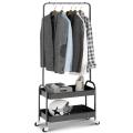 Garment Rack With 2-Tier Shelves, Clothes Coat Hanger, Clothing Hallstand Coat Shoes Organzier Storage Rack Trolley, 2-in 1 Garment Rack Clothing Rack with 2 Tier Metal Basket Rolling Storage Cart. 