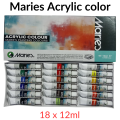Maries Acrylic colours. Set of 18 painting colors tubes.. 