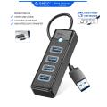 4-Port USB HUB 3.0, ORICO USB Splitter for Laptop with 0.5ft Cable, Multi USB Port Expander, Fast Data Transfer Compatible with Mac OS 10.X and Above, Linux, Android-Black. 