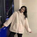 Yfashion Women Cute Warm Coat Winter Bear Ears Furry Thickened Jacket Large Size Loose Solid Color Hooded Coat color. 