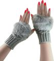 Fashion Girls Winter Faux Fur Knit Fingerless Gloves with Arm Warmer Option. 