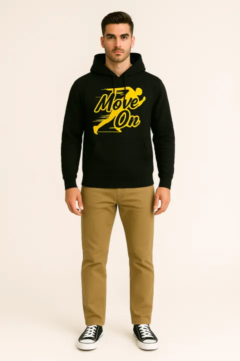 AUA&CO “Move On” Premium Black Hoodie – Bold Yellow Print | Daraz.pk