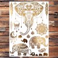 Realistic Elephant Moon Temporary Tattoos For Women Adult Butterfly Lace Mandala Tattoo Sticker Gold Waterproof Chest Tatoo. 