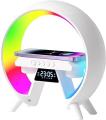 3 in 1-Latest/Smart-G shaped, Wireless charger-Pad/Stand, Multifunction-USB\Bluetooth Speaker, Alarm-Digital Clock, Led/Night-Lamp/Lamps for-room/Side table/Bedroom-Atmosphere-Colorful, RGB lights-Wireless, Mini/Portable-Speaker/clock for study/table/desk. 