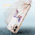 Jizetin (Free Lanyard) for OPPO Reno7 Z 5G  /  F21 Pro 5G Back Cover Peach Blossom and Butterfly Luxury 6D Plating Case Side Pattern Soft Silicone Square Mobile Phone Cases. 