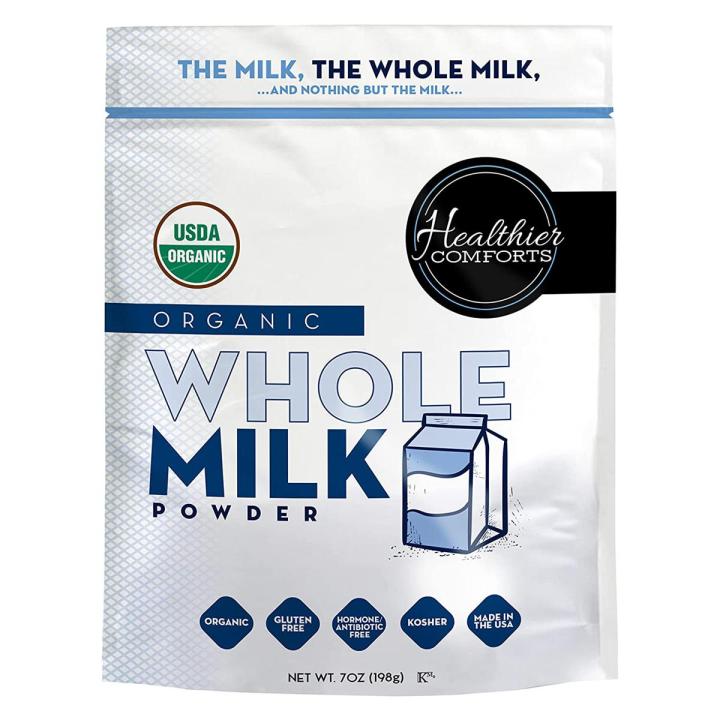 Organic Whole Milk Powder | Certified USDA Organic Powdered Milk | Kosher, Gluten Free Non-GMO Dry Milk Powder Whole Milk | Dried Milk w/ Resealable Packaging, Shelf Stable Milk 7oz