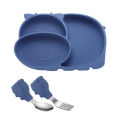 【Happier】 Baby Silicone Dinner Plate Children's Tableware Infant Bowl Eating Training Fork and Spoon Set. 