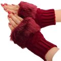 Women’s Faux Fur Fingerless Knitted Gloves | Warm Winter Hand Wrist Warmers | Soft, Stylish & Comfortable | Maroon. 