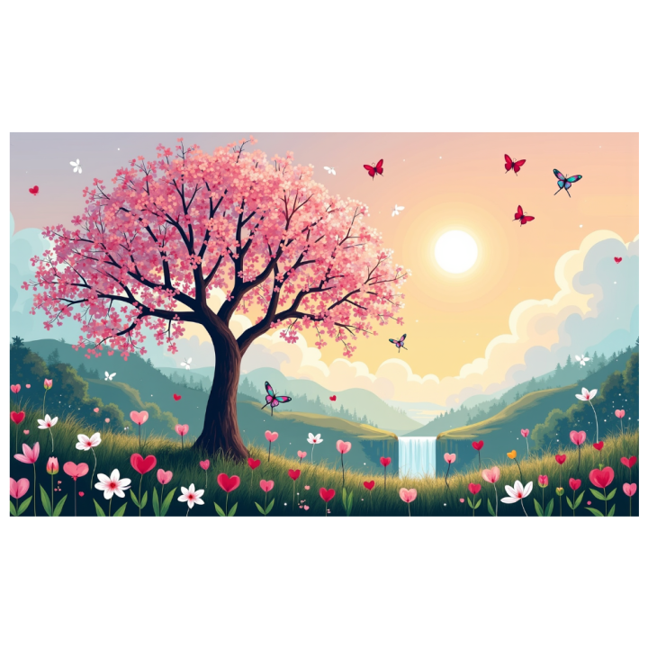 Spring Blossom Scenic Banner Backdrop Nature Art Butterfly Landscape Floral Background Wall Hanging Wedding Event Decor