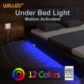 Under Bed Light, WILLED RGB Color Changing 5ft LED Strip with Motion Activated Sensor, RF Remote Controller Timer, Power Adapter for Bed, Stairs, Baby Bed. 