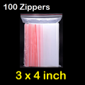 100 Zippers - 3x4 inch ziplock plastic shopper bag. 