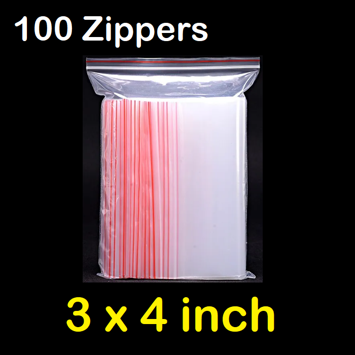 100 Zippers - 3x4 inch ziplock plastic shopper bag