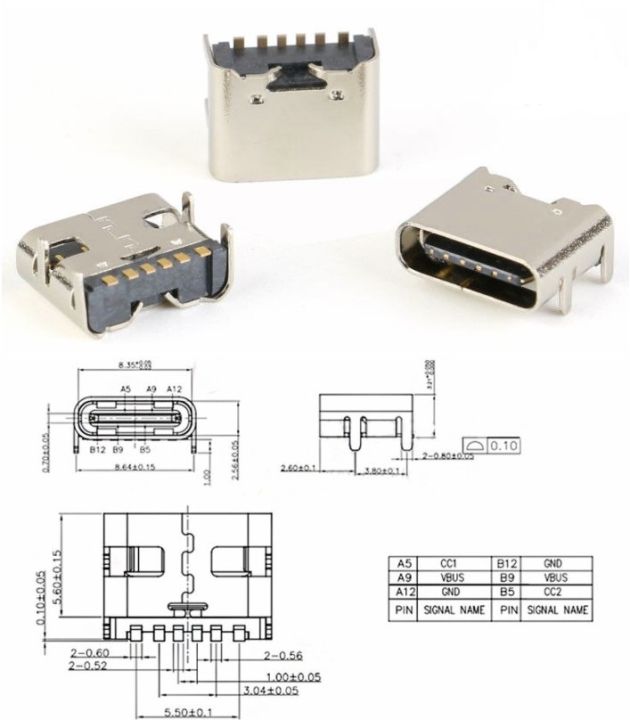 5pcs 6Pin SMD USB-3.1 Type-C Female Socket charging jack type c Connector For High