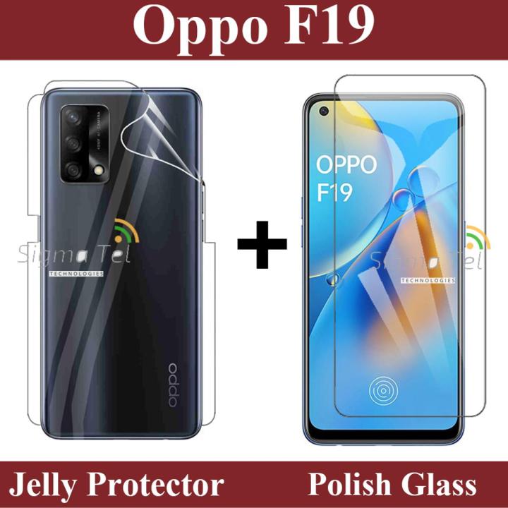 Oppo F19 Glass Protector Tempered Polish Screen Protection + Back Clear Jelly Protector Soft Film Protection Hydrogel Film Back Protector For Oppo F19
