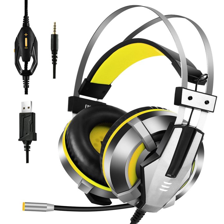 EKSA E800 7.1 Surround Gaming Headset Metal Frame Soft Protein Memory Foam 3D Bass Wired Headphones with Noise Canceling Mic,  Aluminum Frame Rubberized Cable Compatible with PS4, PS5 Controller, Xbox One, PC, Computer