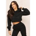 Black Cropped Hoodie With Pocket. 