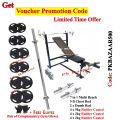 48kg Set 8 in 1 Multi Position Bench Press Rubber Coated Plates Chest Bench 5ft Rod Crunches Leg Thigh Exercises Dumbel. 