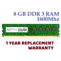 8 GB DDR 3 RAM FOR DESKTOP PC MIX BRANDS SYSTEM PULLED BRANDED WITH 1 YEAR REPLACEMENT WARRANTY. 
