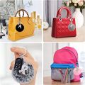 2 in 1 Fluffy Pom Pom Keychain Keyring with Crystal Letter Alphabet A for Backpack purse bags - Red. 