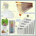 28 Pcs/Set Value Pack For Artist - Canvases, 12ml Acrylic Paints, Multi Shape Brushes and 10 Wells Palette. 