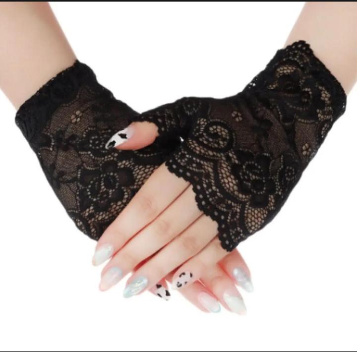 Black Fingerless Net gloves Fashionable Breathable Summer & Winter Season For Girls