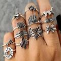 12Pcs Antique Silver Rings Vintage Jewelry for Woman. 