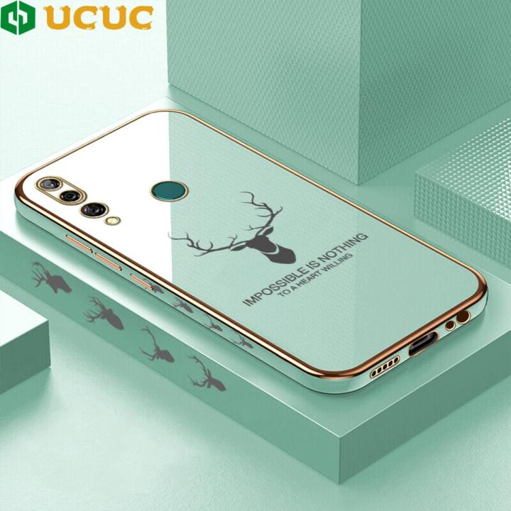 UCUC for Huawei Y9 Prime 2019 Back Cover + Free Lanyard Luxury 6D Plating Case Side Pattern Soft Silicone Square Mobile Phone Cases