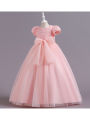 Kids Girl’s Tulle Dress, Short Sleeve Crew Neck Flower Bowknot Patchwork Dress for Party Stage Show. 