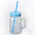 1Pcs Glass Mason Jar With Straw - 450 ML. 