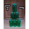 Pack of 3 Green (100ml)PET Plastic Capsule/Pill/Tablet Powder Refillable Bottle, Empty. 