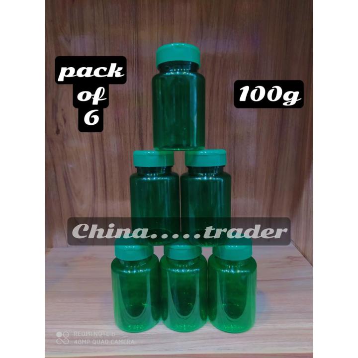 Pack of 3 Green (100ml)PET Plastic Capsule/Pill/Tablet Powder Refillable Bottle, Empty