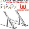 Aluminium Laptop Stand Silver & Black With Detachable Single & Dual Fan Stand For Laptop - 7 Gear To Adjust Height & Anti Slip Rubber Grip - Full Metal Body Adjustable Portable And Foldable Laptop Stand. 