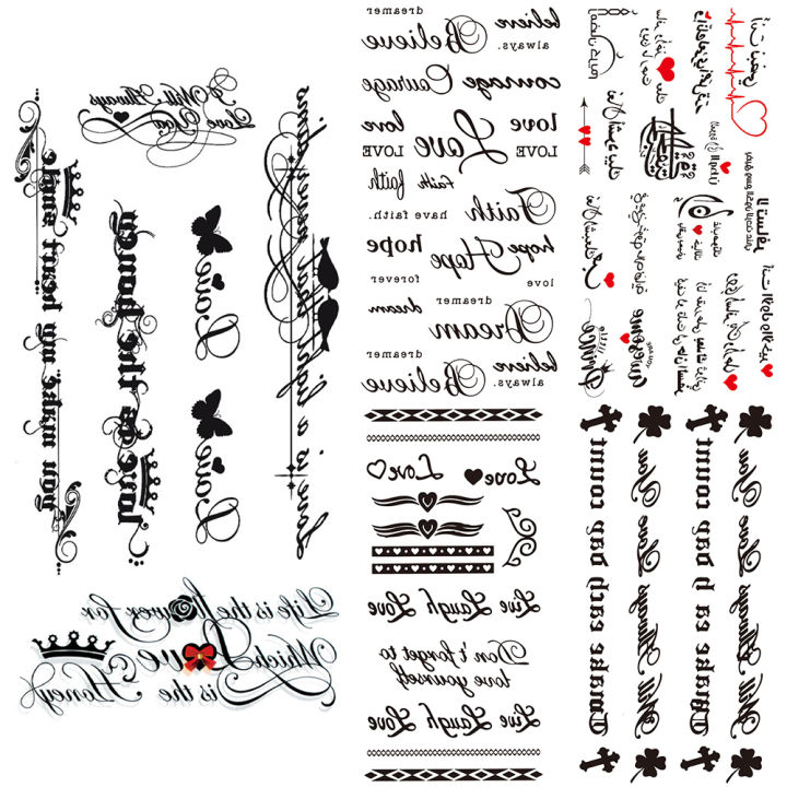 Small Words Temporary Tattoo For Kids Women Black Butterfly Tattoos Sticker Heart Letter Waterproof Tatoos Body Art Fingers