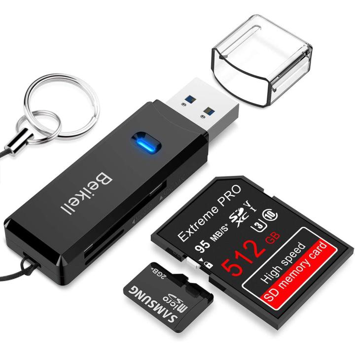 Beikell USB 3.0 Card Reader, High-speed SD/Micro SD Card Reader Memory Card Adapter-Supports SD/Micro SD/TF/SDHC/SDXC/MMC-Compatible with Windows Vista, 7, 8, 10, Linux MacOS X+, PS3 / PS4, XBOX One and Smart TV.