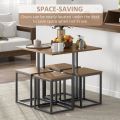 5 Piece Dining Table and Chairs Set 4, Industrial Space Saving Table and Chairs with Metal Frame, Square Kitchen Table and Stools for Dining Room, Brown. 