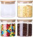 3 Pack Glass Storage Jars with Airtight Bamboo Lids, 18.6 OZ Clear Glass Kitchen Canisters Food Storage Container for Dry Goods, Serving Tea, Coffee, Spice, Candy, Cookie. 