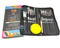 Artist Paint Brush Set 17 with Zipper Carry Case Black (15 Pcs+1 x Knife+1 x Sponge)(Nylon Bristles and wood). 